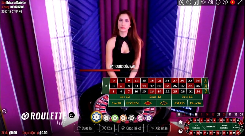 Giao diện chơi Roulette tại Live Casino Go88